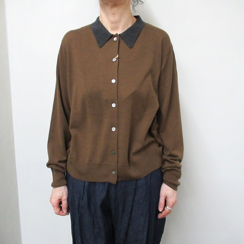 MidiUmi  バイカラーポロカーディガン /BR×CH44